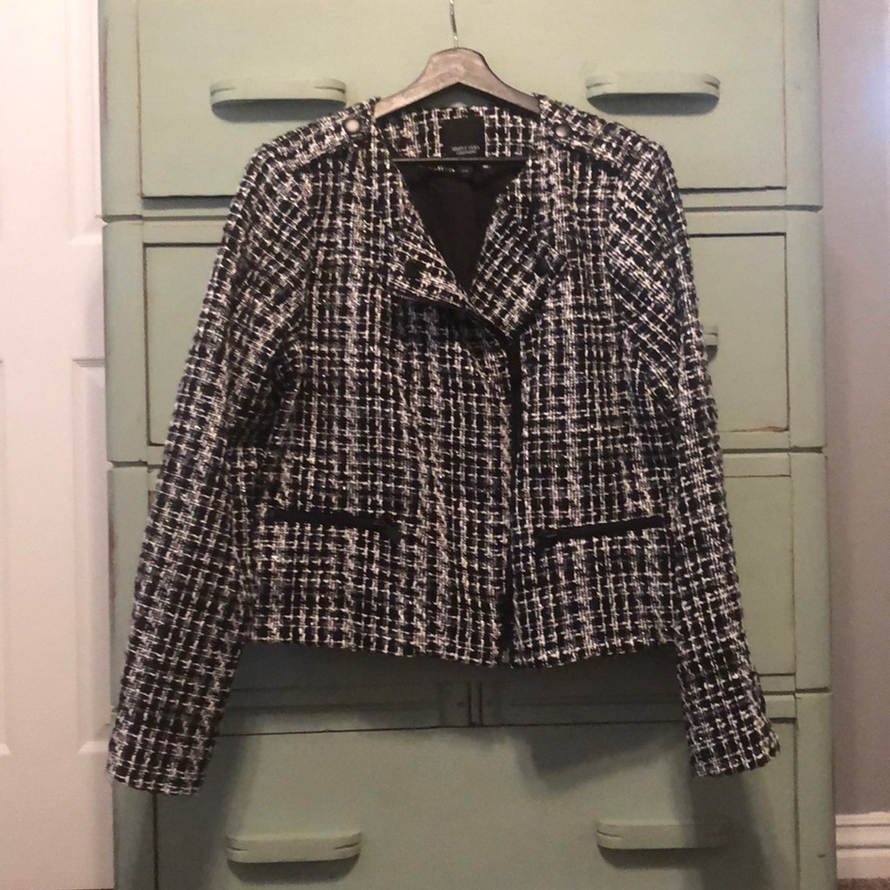 NWT Simply Vera Vera Wang black and white Boucle moto jacket size XXL
